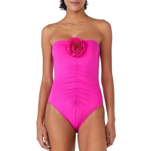 kate spade new york Swimsuit Rosette Bandeau One Piece Womens Large HOT PINK - Picture 1 of 10
